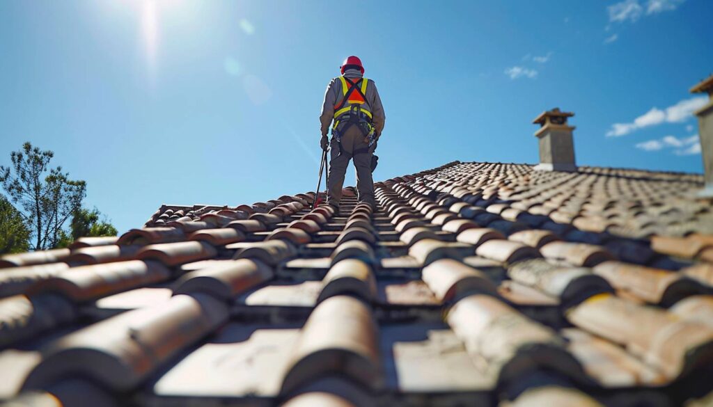 Inspection professionnelle d'une toiture en tuiles à Marseille avec vue sur la mer