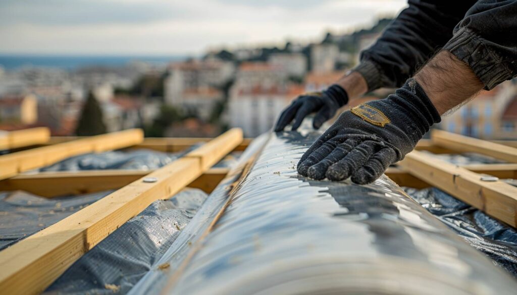 Pose professionnelle d'une membrane pare-pluie sur une toiture à Marseille