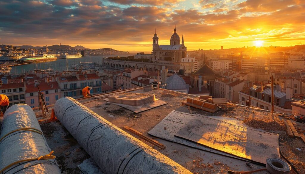 Installation d'isolation phonique sur une toiture à Marseille avec vue sur le Vieux-Port