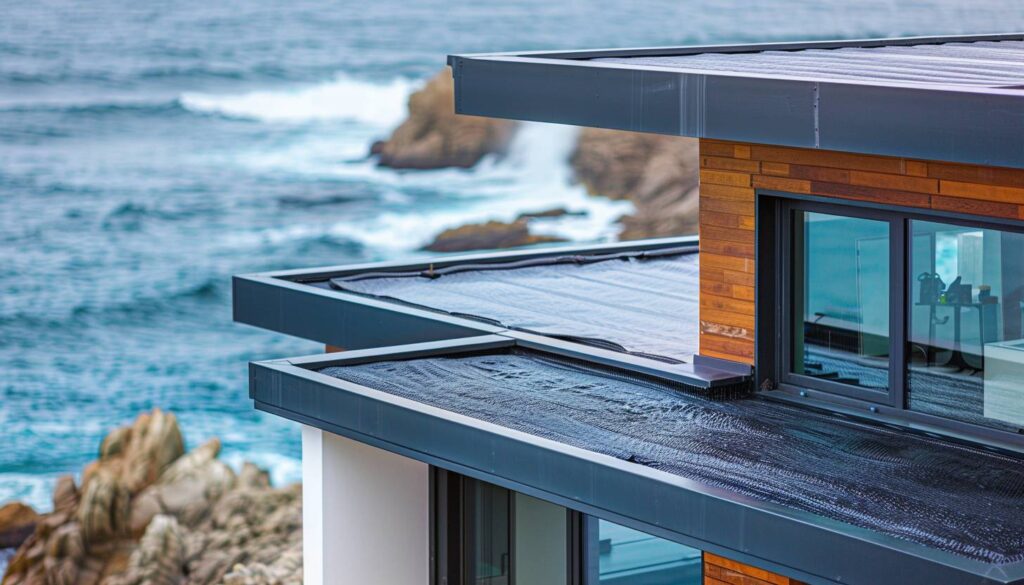 Maison côtière avec toiture protégée par une solution anti-infiltration marine